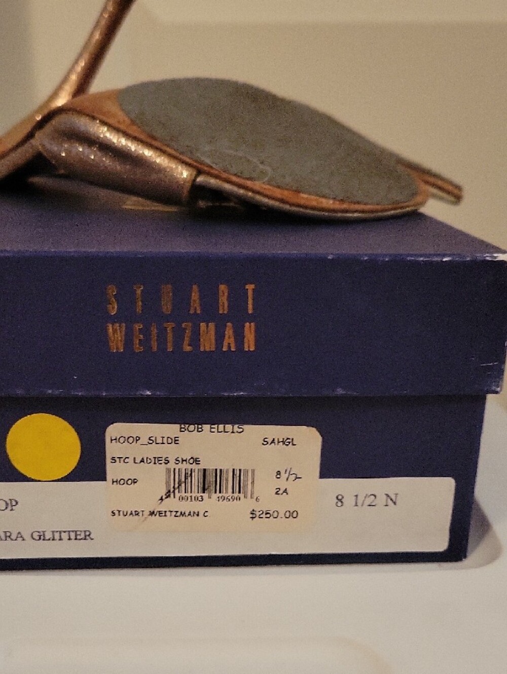Stuart Weitzman Rose Gold Glitter Slide Mules with Crystal Link - Picture 7 of 7